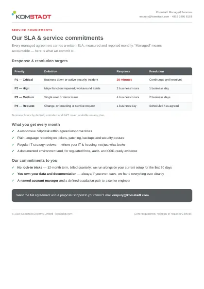 SLA and service commitments guide cover
