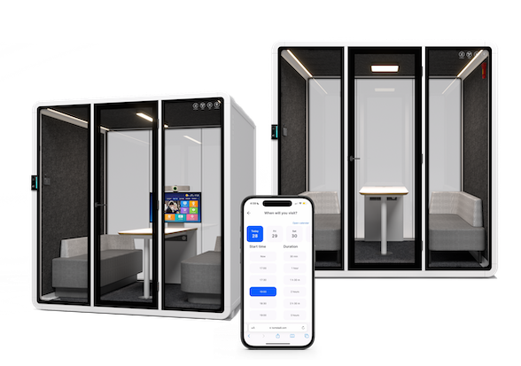 smart booth, office pod, smart office pods, smart access control, video conference